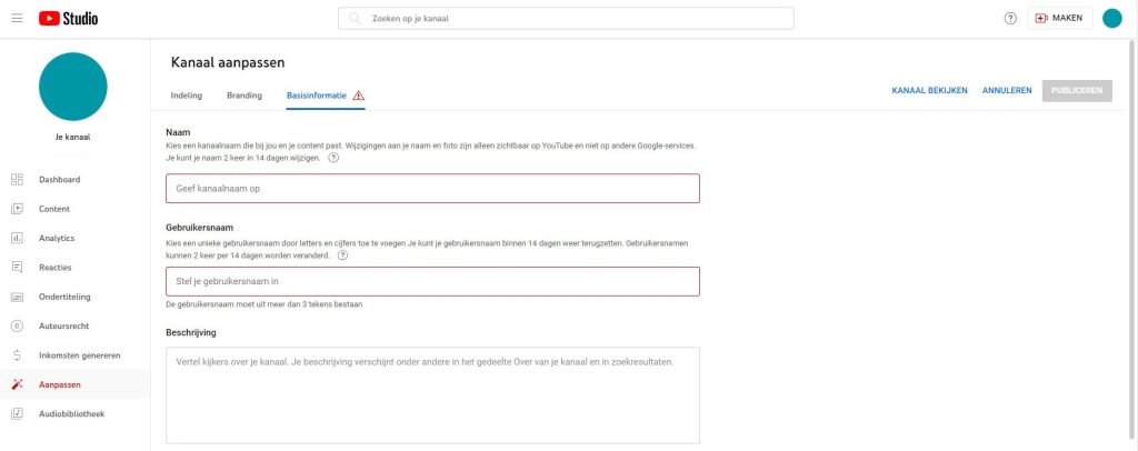 Youtube kanaal aanmaken