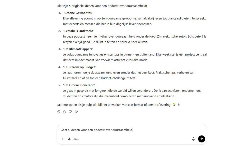 ChatGPT podcast duurzaamheid