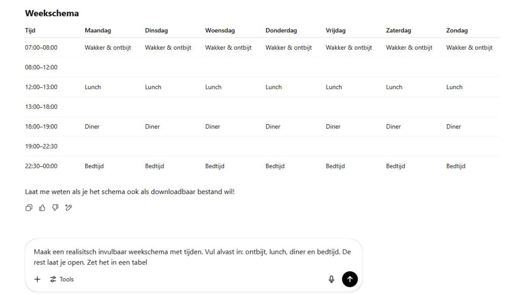 ChatGPT weekschema